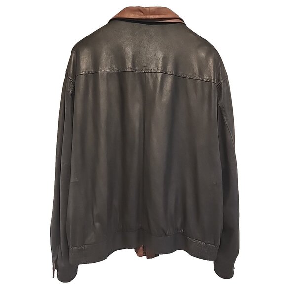 $1895 REMY Leather 52L long Mens Double Collar Bomber Jacket Black brown coat - Picture 6 of 11